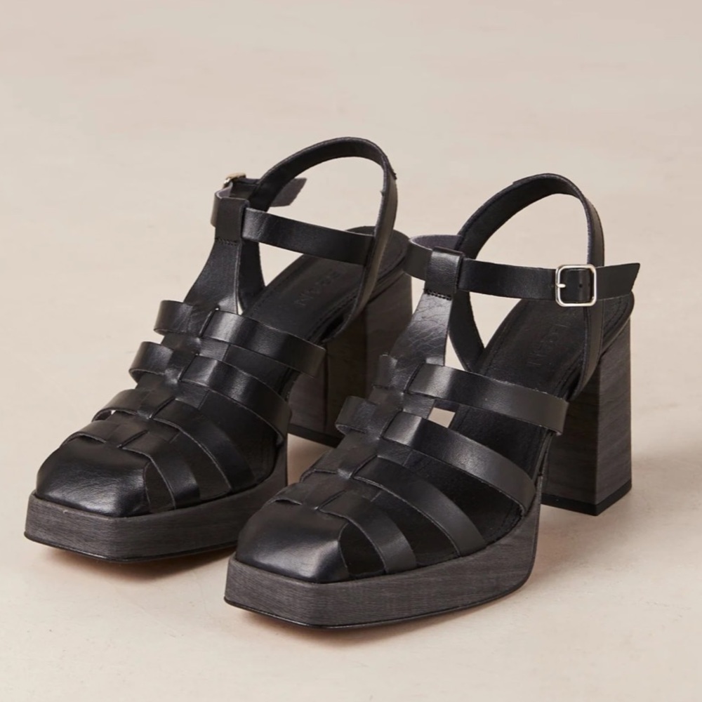 ALOHAS Rollers Black Vegan Leather Fisherman Block Heel Platform Sandals